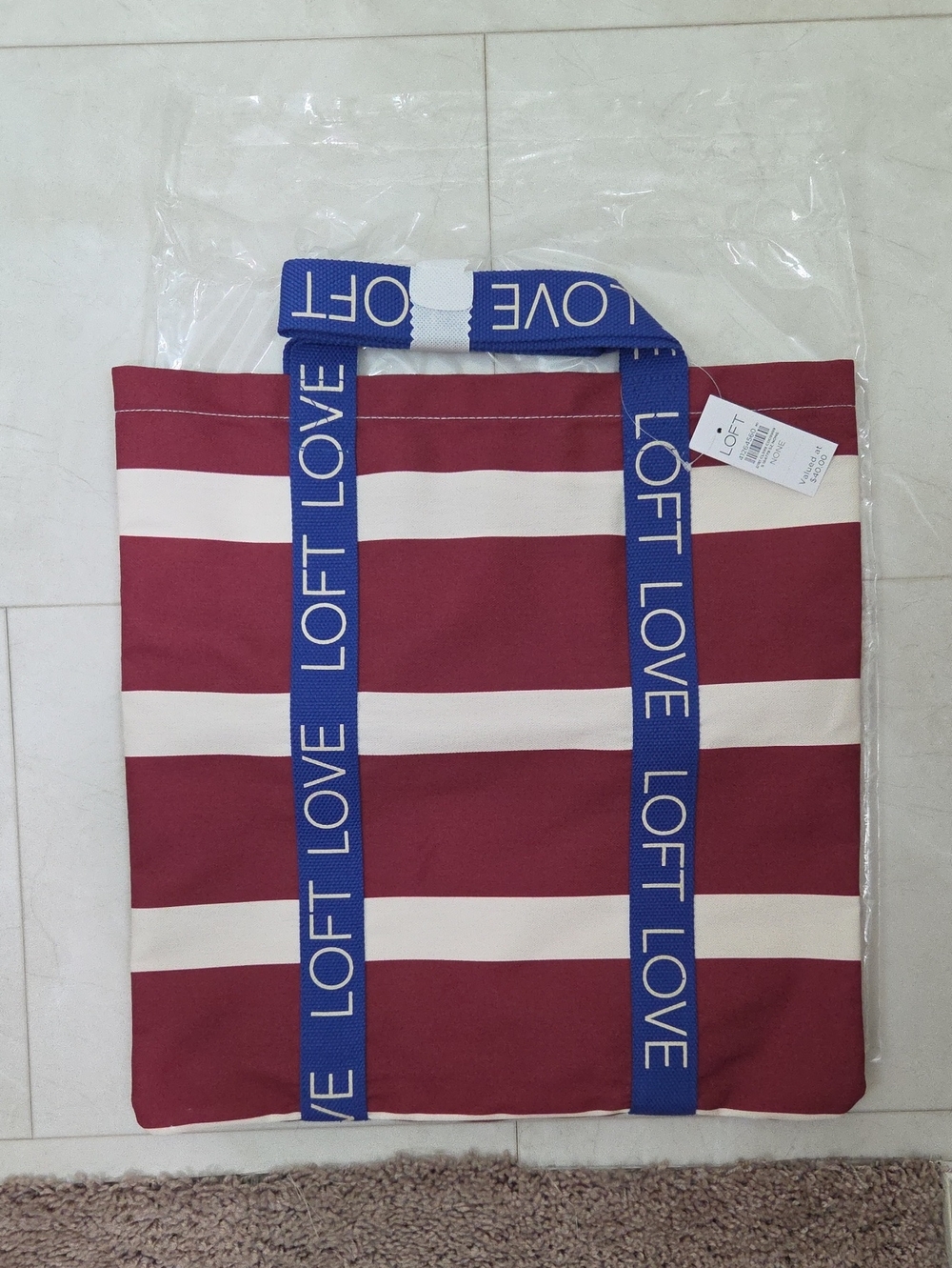 Loft Flat Tote Bag Red, White, Blue NWT